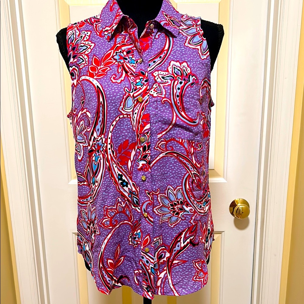 Liz Claiborne Purple Pink Button Down Shirt Notched Collar